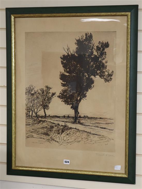 Robert Friedrich Karl Scholtz (1877-57), etching, Trees in a landscape, signed in pencil, 59 x 46cm